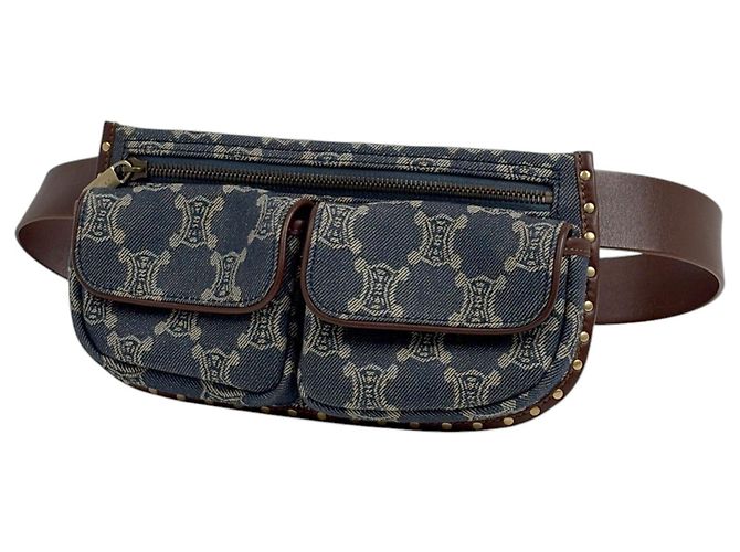 Céline Sac bandoulière Celine Paris Macadam Marron Bleu
