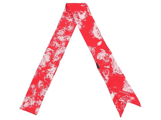 Lenço de seda Chanel em vermelho e branco