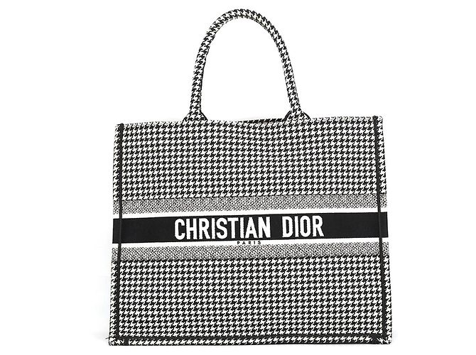 Borsa Tote Christian Dior a pied-de-poule bianca e nera Nero Bianco