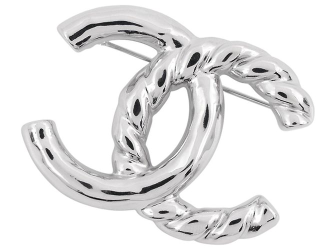 Chanel Coco Mark Twist Metall-Brosche Silber