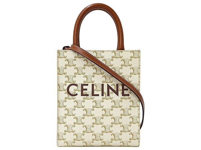 Céline Borsa Celine Triomphe Mini Vertical Cabas Marrone Bianco