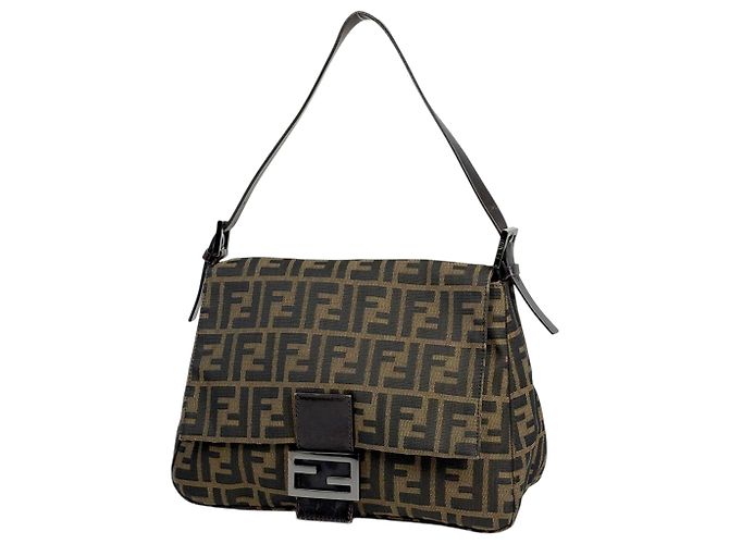Bolsa de Ombro Fendi Zucca Pattern Mamma Baguette Marrom