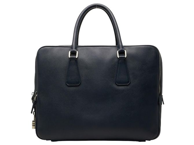 Saffiano Borsetta Prada con placca logo Triangle Blu navy