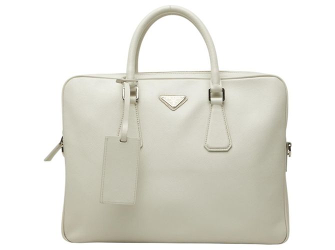 Saffiano Sac à main Prada avec plaque logo Triangle Blanc