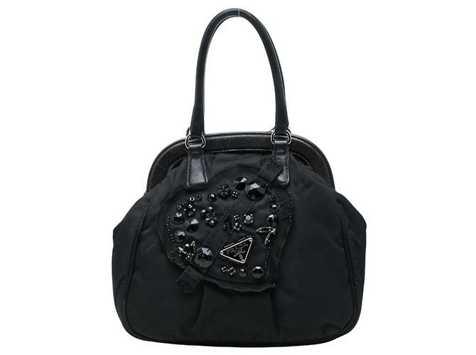 Prada Abendhandtasche mit Triangle-Logo-Plakette Schwarz