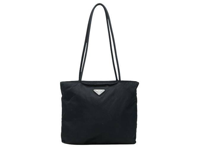Borsa Tote Prada con placca logo triangolare Nero