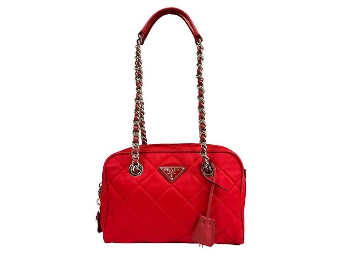 Double Borsa a tracolla Prada in nylon Rosso