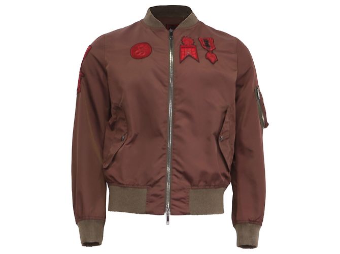 Valentino Garavani Giacca Bomber Valentino con zip e patch in poliammide marrone