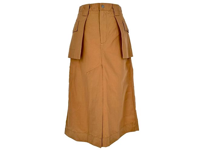 Falda midi cargo Ganni en algodón Rust Orange Naranja