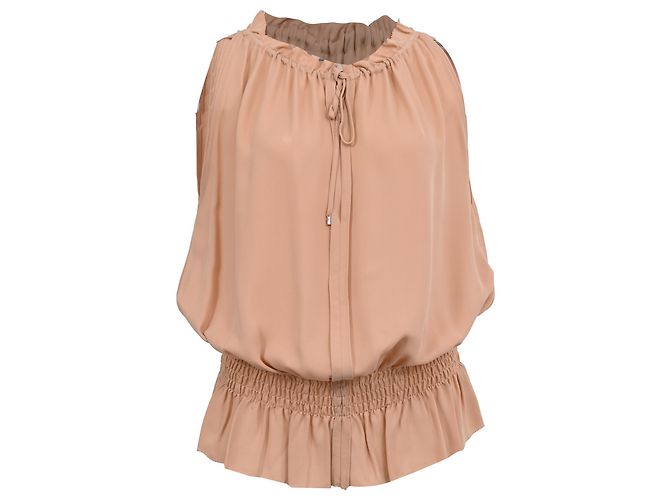 Blusa sin mangas Theory Dezzie en seda beige