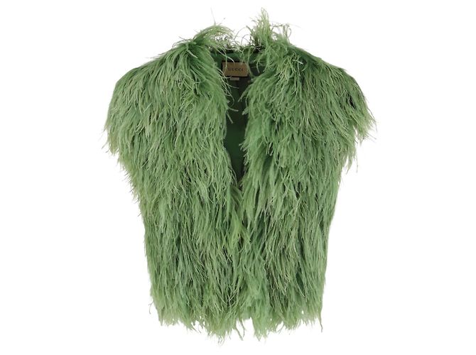 Gilet Gucci in piume di struzzo verde