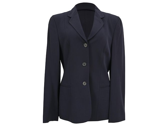Giorgio Armani Einreihiger Blazer aus navyblauer Wolle Marineblau