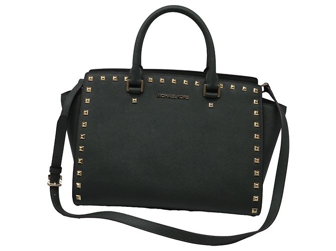 Bolsa Satchel Selma Medium com tachas Michael Kors em couro verde