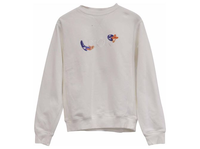 Dior x Kenny Scharf Sweatshirt aus weißer Baumwolle mit besticktem Logo