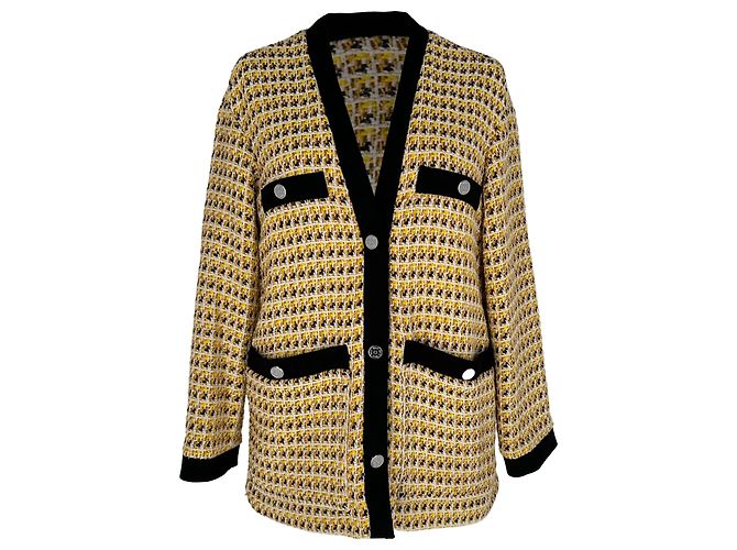Maje Tweed Pattern Blazer in Yellow Polyester