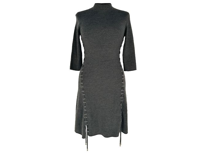 Vestido mini de malha canelada Maje em lã cinza