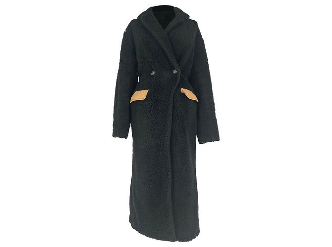 Ganni Teddy Double-Breasted Coat in Black Polyester