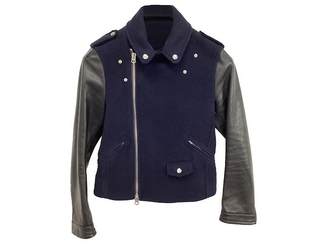 Acne Studios Cassady Jacket in Navy Blue Wool and Leather Python print