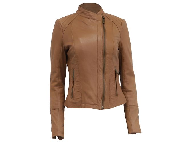 Michael Kors Biker Jacket in Tan Brown Leather Beige