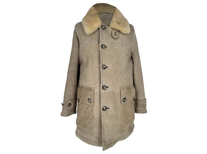 Tom Ford Button-Down Shearling Coat in Beige Wool