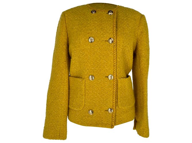 Ba&Sh Joe Double-Breasted Tweed Blazer in Yellow Wool