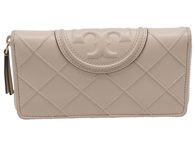 Portefeuille Continental zippé Fleming Soft de Tory Burch en cuir Nude Marron Chair