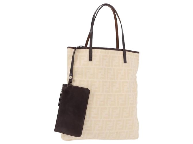 FENDI Bolso Tote de lona Zucca Beige Silver