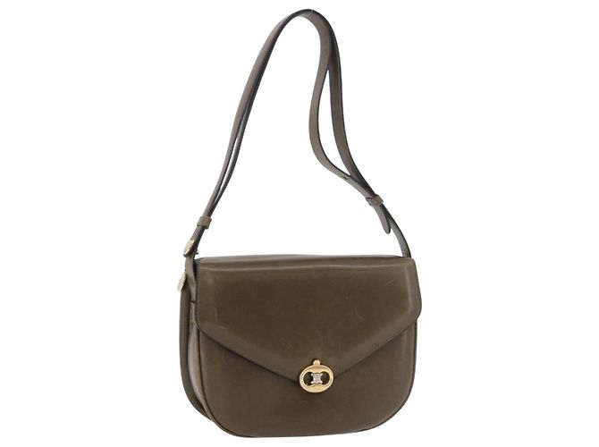 Céline CELINE Bolsa de Ombro em Couro Verde Ouro