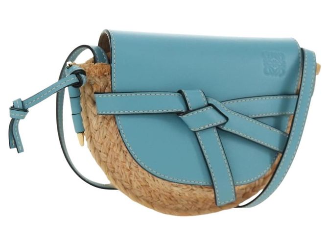 LOEWE Gate Bag Shoulder Bag Raffia Light Blue Gold