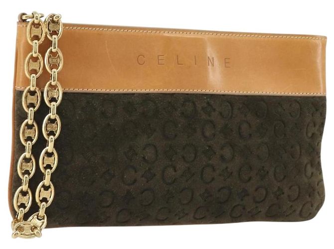 Céline CELINE C Macadam Chain Clutch Bag Suede Brown Gold
