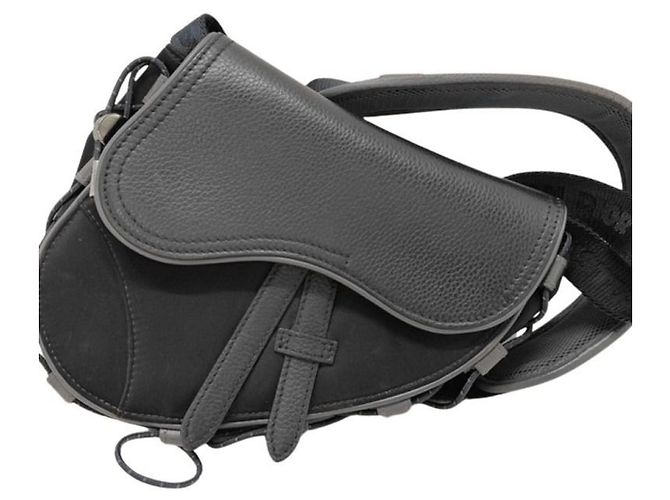 Borsa a tracolla Christian Dior in nylon nero e pelle