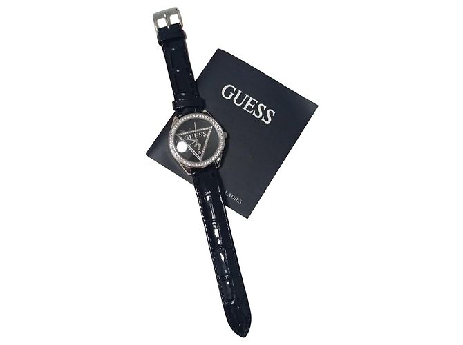 Guess Damenuhr Schwarz Leder Strass