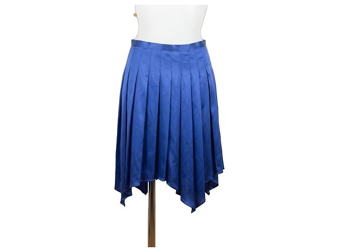 Pierre Balmain Saia asimétrica plissada em seda azul