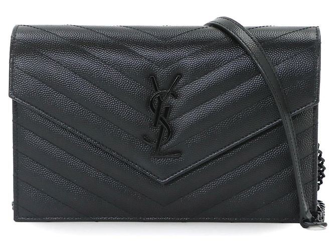 Saint Laurent Cassandre Envelope Chain Wallet Schwarz