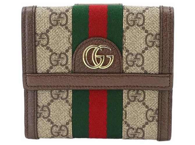 Cartera bi-fold Gucci Ophidia Castaño Beige