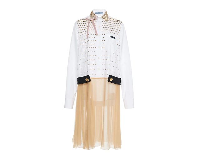 Abito Prada Runway SS19 in seta con borchie Nero Bianco Beige