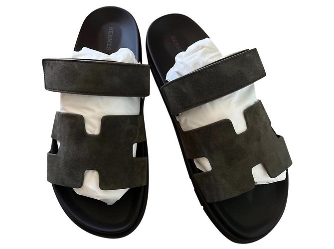 Hermès Chypre Suede Sandals Dark Green