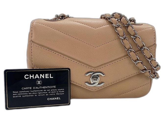 Bolsa de Ombro Chanel Chevron - Bege