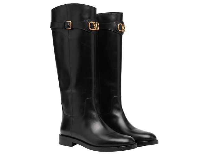 Valentino Garavani Botas altas de piel VLogo Negras Negro