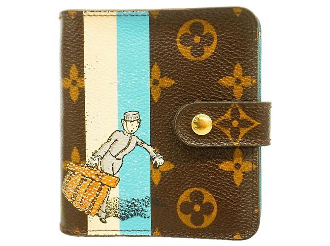 Louis Vuitton Monogram Groom Compact Zip Bellboy Geldbörse Braun