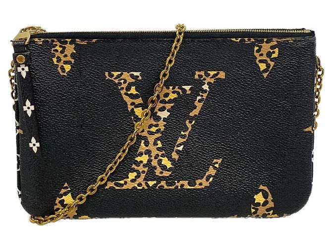 Louis Vuitton Monogram Jungle Pochette Double Zip Shoulder Bag Marrom Preto