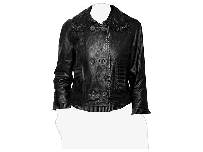 Red Valentino Dream Lammlederjacke zweireihig mit Rüschen Schwarz