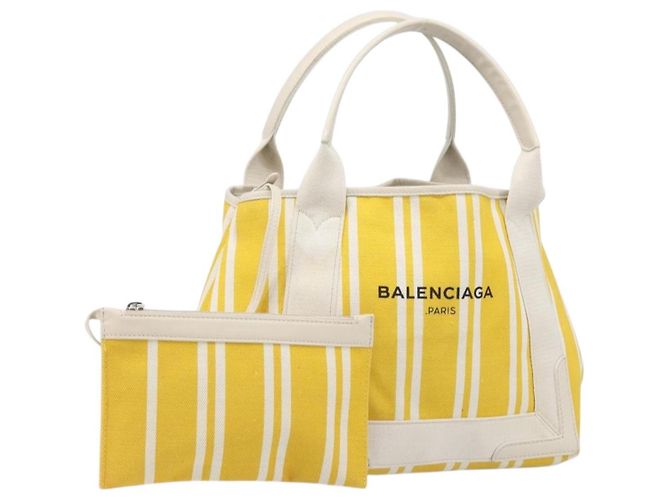 BALENCIAGA Navy Cabas S Handtasche Canvas Gelb Silber Auth 200904A