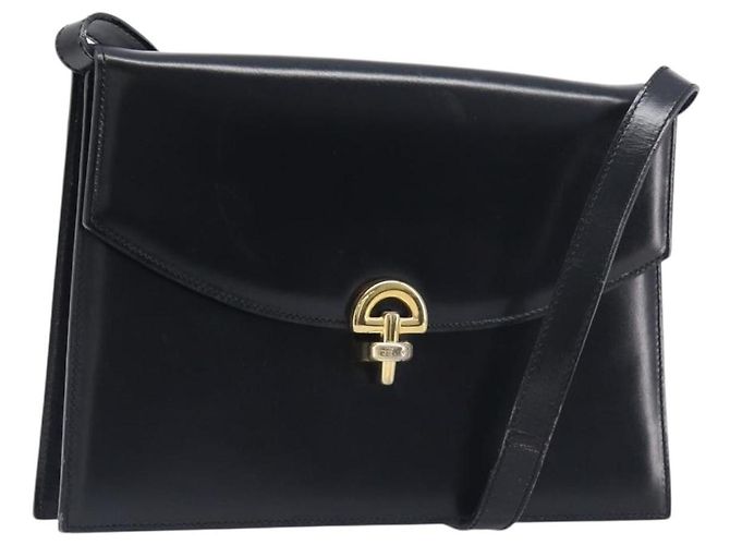 16 Céline CELINE Schultertasche aus Leder Schwarz Gold Auth 198571 Golden