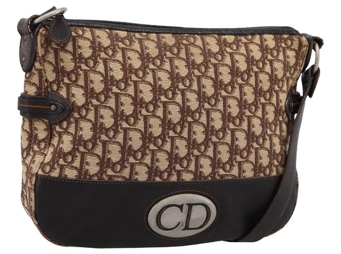 Borsa a tracolla Christian Dior Trotter Canvas Beige Auth ka5911A