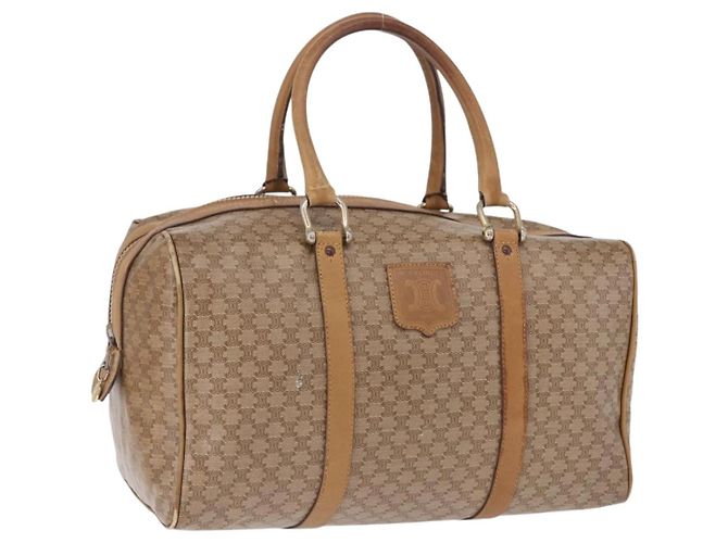 Céline Bolsa de mão CELINE Macadam Canvas PVC Beige Gold Auth 197717 Bege Dourado