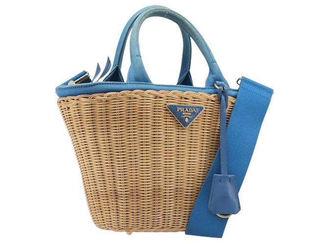Bolsa de mão PRADA em vime 2way Marrom Dourado Auth 199110V