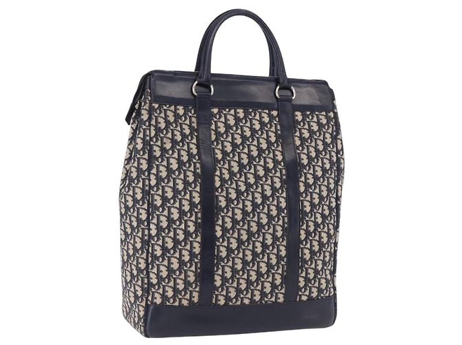 Christian Dior Trotter Canvas Handtasche Navy Silver Auth 197316A Silber Marineblau
