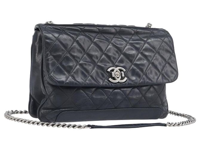 Borsa a tracolla CHANEL Matelasse con catena in pelle nera e argento CC Auth yk20837V Nero