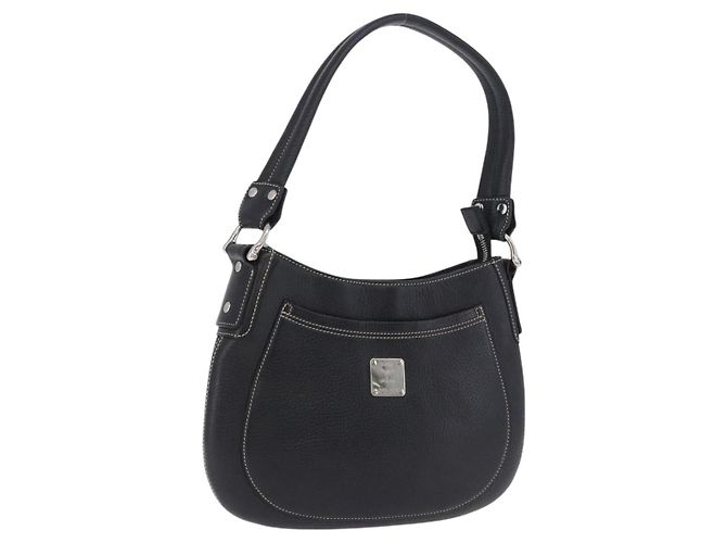 Bolso de hombro MCM Cuero Negro Plata Auth 197876